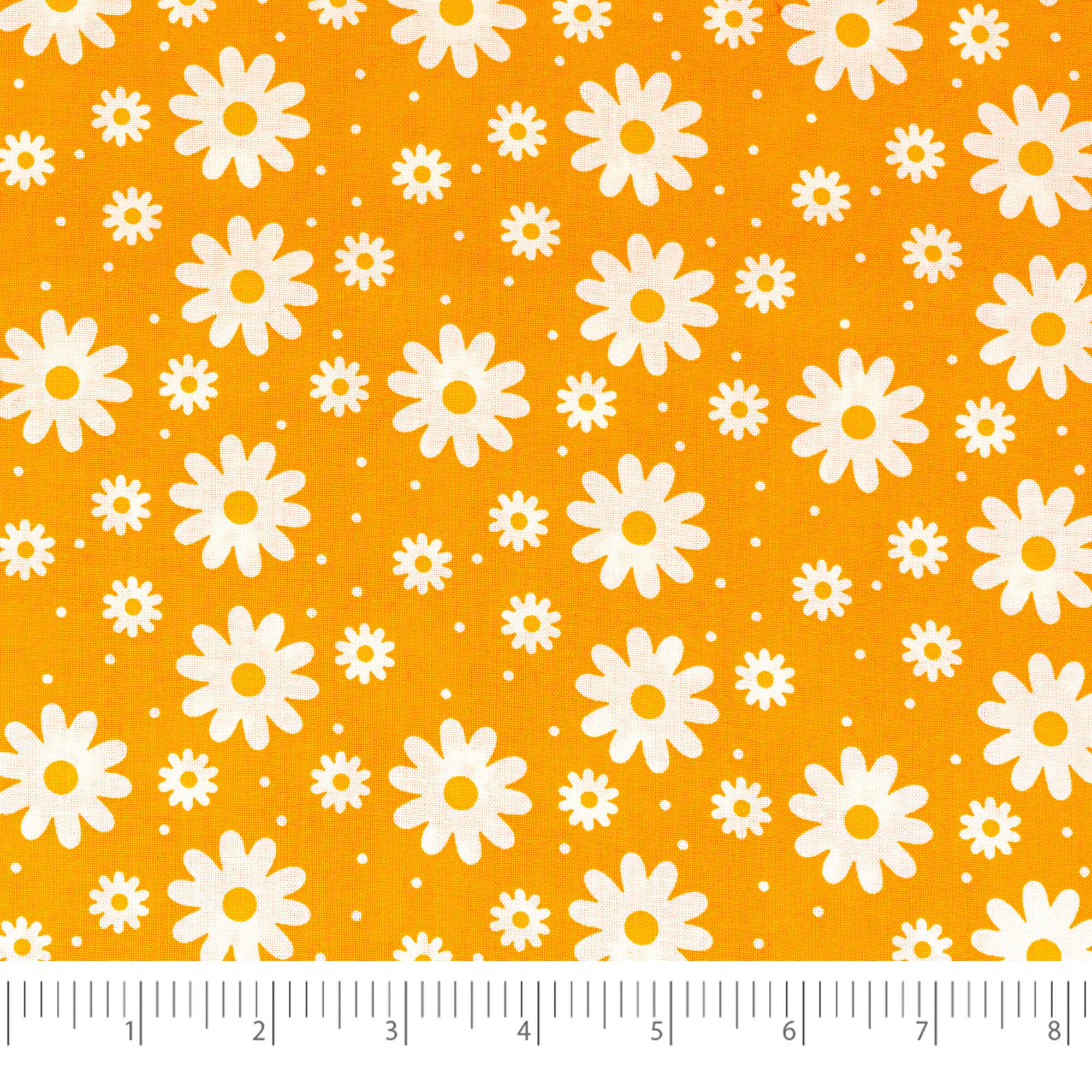 SINGER Small White Flowers on Yellow Cotton Fabric